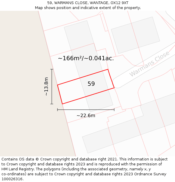 59, WARMANS CLOSE, WANTAGE, OX12 9XT: Plot and title map