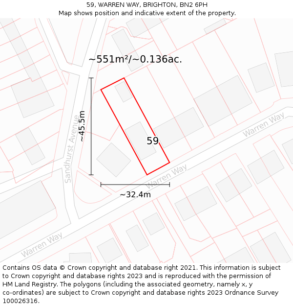 59, WARREN WAY, BRIGHTON, BN2 6PH: Plot and title map