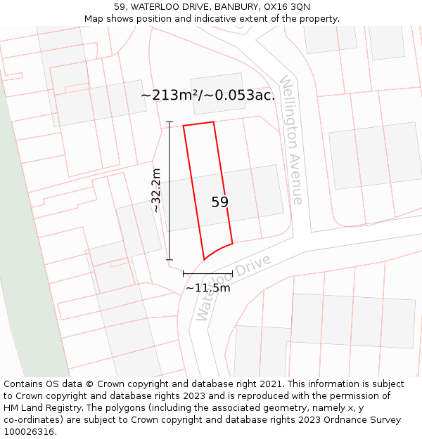 59, WATERLOO DRIVE, BANBURY, OX16 3QN: Plot and title map