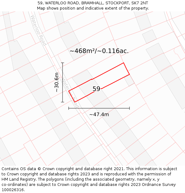 59, WATERLOO ROAD, BRAMHALL, STOCKPORT, SK7 2NT: Plot and title map