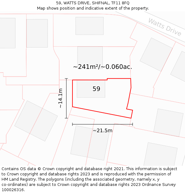 59, WATTS DRIVE, SHIFNAL, TF11 8FQ: Plot and title map