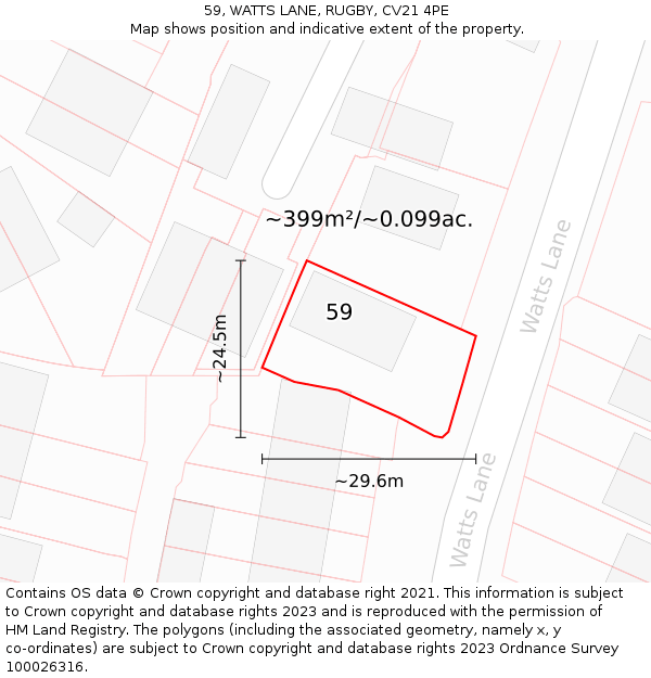 59, WATTS LANE, RUGBY, CV21 4PE: Plot and title map