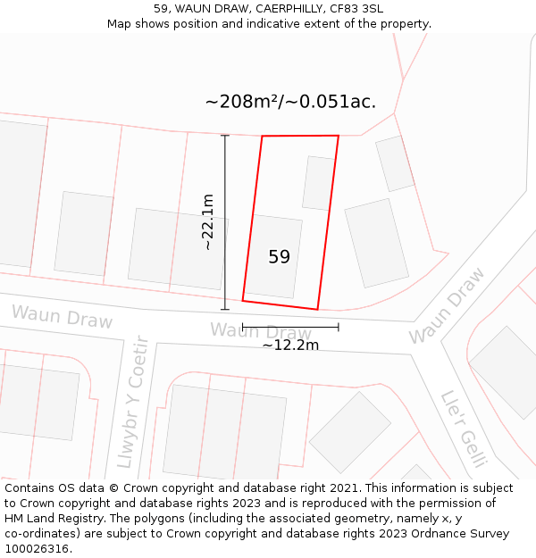 59, WAUN DRAW, CAERPHILLY, CF83 3SL: Plot and title map