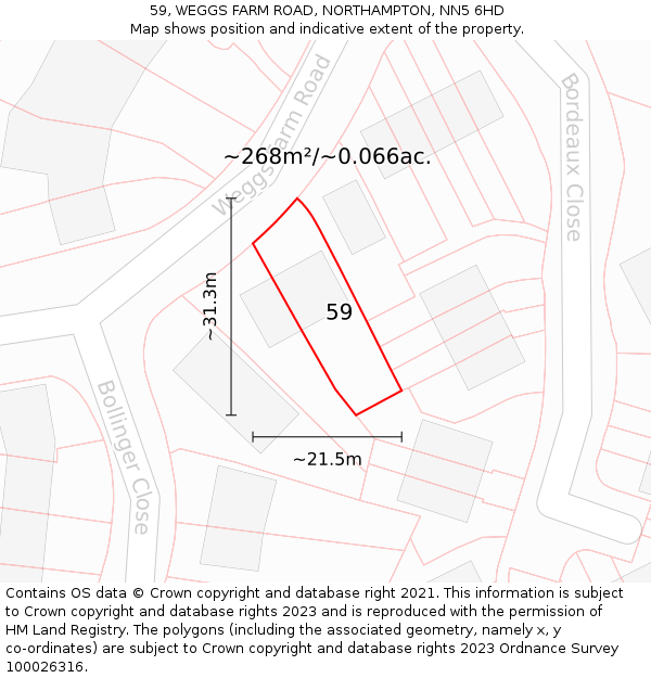 59, WEGGS FARM ROAD, NORTHAMPTON, NN5 6HD: Plot and title map