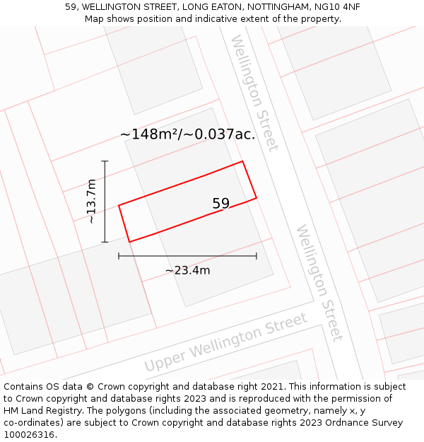 59, WELLINGTON STREET, LONG EATON, NOTTINGHAM, NG10 4NF: Plot and title map