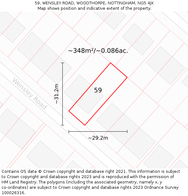 59, WENSLEY ROAD, WOODTHORPE, NOTTINGHAM, NG5 4JX: Plot and title map