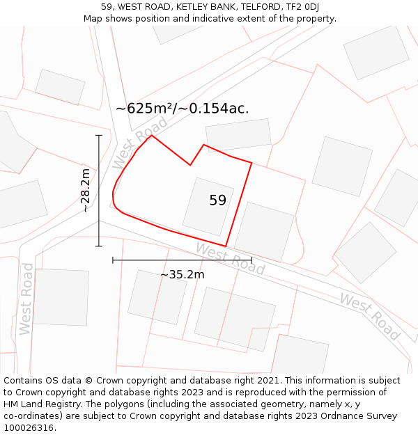 59, WEST ROAD, KETLEY BANK, TELFORD, TF2 0DJ: Plot and title map