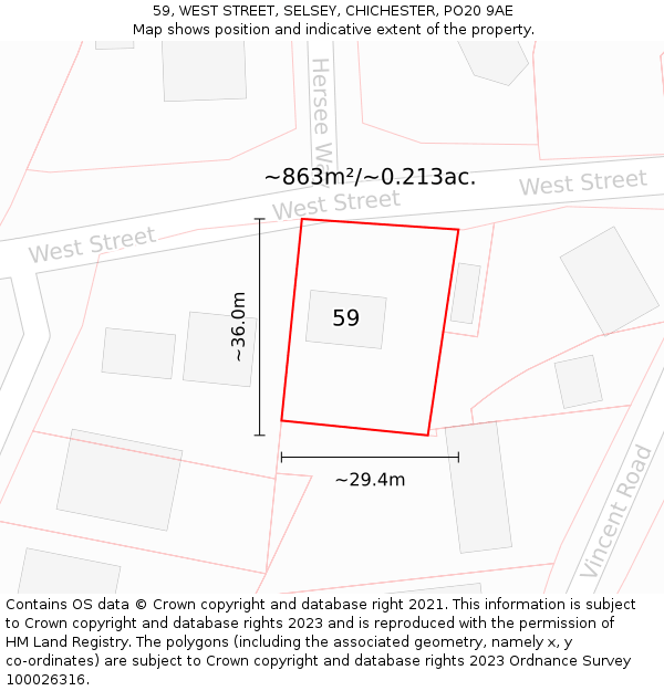 59, WEST STREET, SELSEY, CHICHESTER, PO20 9AE: Plot and title map