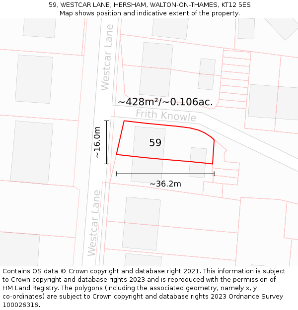 59, WESTCAR LANE, HERSHAM, WALTON-ON-THAMES, KT12 5ES: Plot and title map