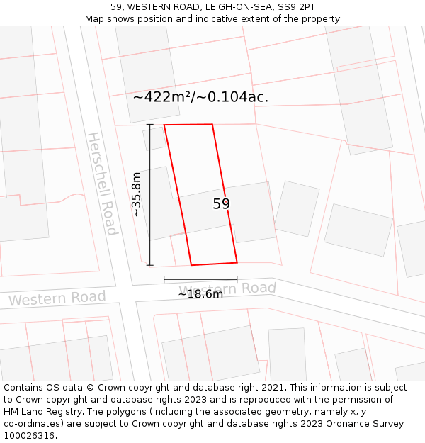 59, WESTERN ROAD, LEIGH-ON-SEA, SS9 2PT: Plot and title map