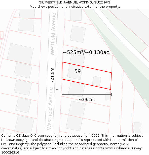 59, WESTFIELD AVENUE, WOKING, GU22 9PG: Plot and title map