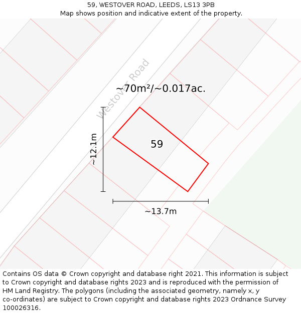 59, WESTOVER ROAD, LEEDS, LS13 3PB: Plot and title map