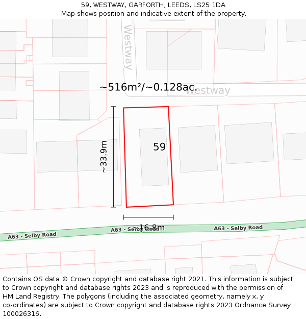 59, WESTWAY, GARFORTH, LEEDS, LS25 1DA: Plot and title map