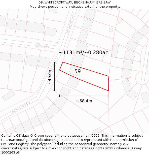 59, WHITECROFT WAY, BECKENHAM, BR3 3AW: Plot and title map