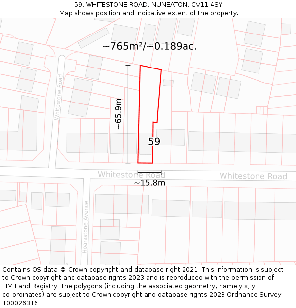 59, WHITESTONE ROAD, NUNEATON, CV11 4SY: Plot and title map