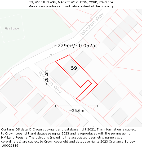 59, WICSTUN WAY, MARKET WEIGHTON, YORK, YO43 3FA: Plot and title map