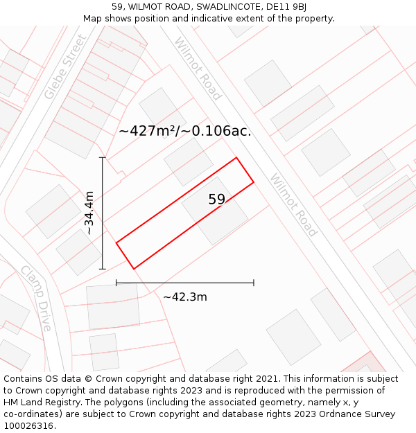 59, WILMOT ROAD, SWADLINCOTE, DE11 9BJ: Plot and title map