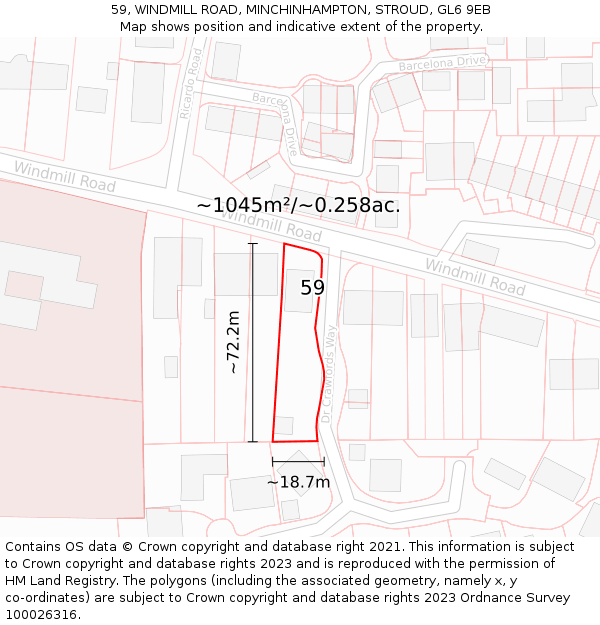 59, WINDMILL ROAD, MINCHINHAMPTON, STROUD, GL6 9EB: Plot and title map