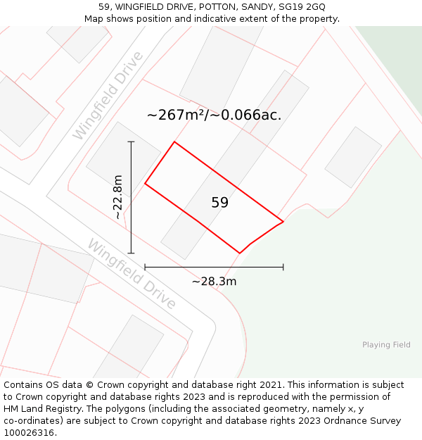 59, WINGFIELD DRIVE, POTTON, SANDY, SG19 2GQ: Plot and title map