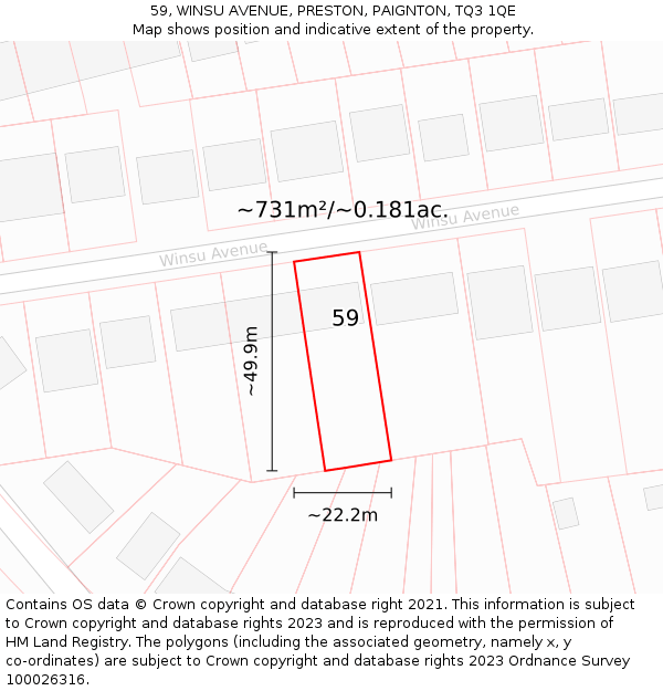 59, WINSU AVENUE, PRESTON, PAIGNTON, TQ3 1QE: Plot and title map