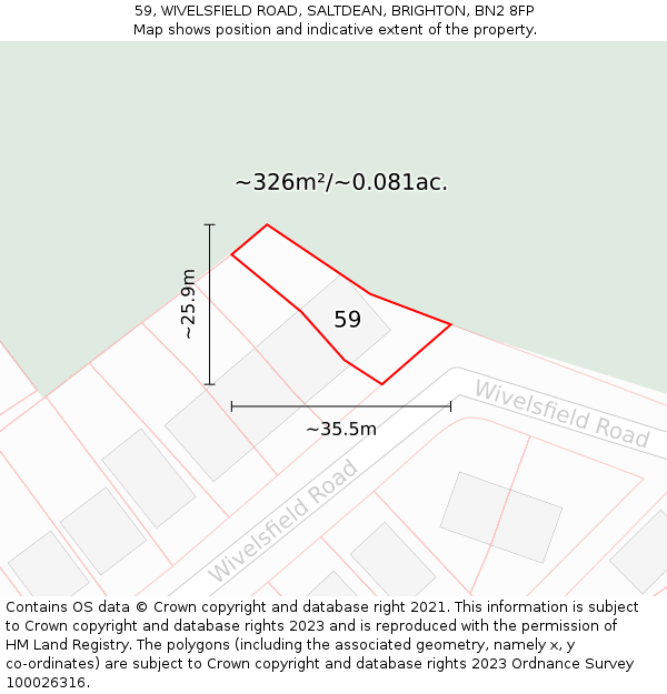 59, WIVELSFIELD ROAD, SALTDEAN, BRIGHTON, BN2 8FP: Plot and title map