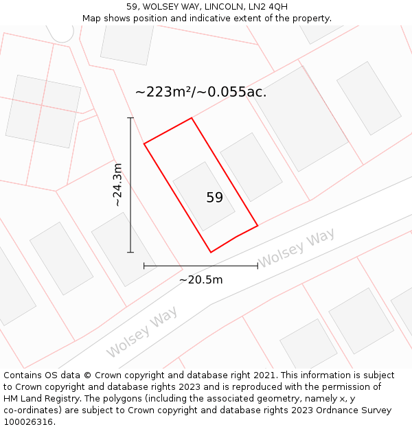 59, WOLSEY WAY, LINCOLN, LN2 4QH: Plot and title map