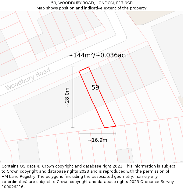 59, WOODBURY ROAD, LONDON, E17 9SB: Plot and title map