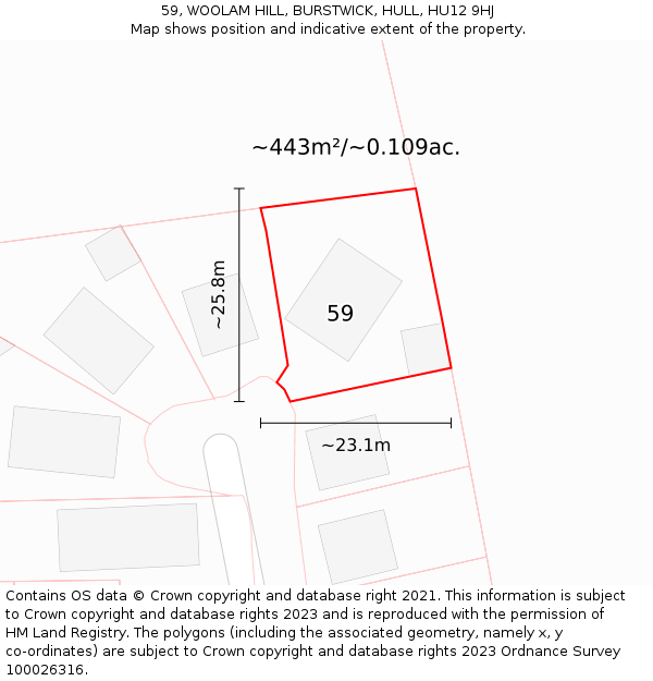 59, WOOLAM HILL, BURSTWICK, HULL, HU12 9HJ: Plot and title map