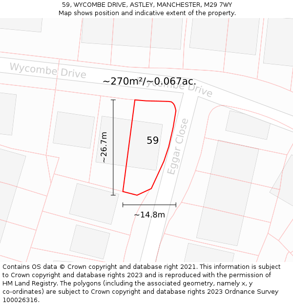 59, WYCOMBE DRIVE, ASTLEY, MANCHESTER, M29 7WY: Plot and title map