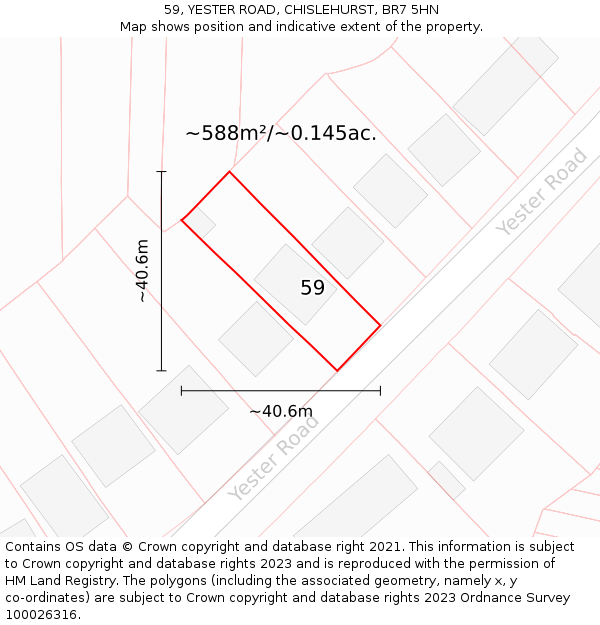 59, YESTER ROAD, CHISLEHURST, BR7 5HN: Plot and title map