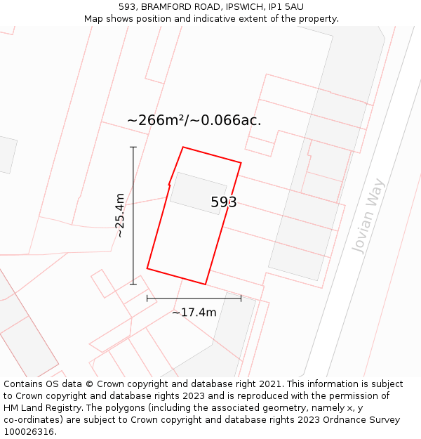 593, BRAMFORD ROAD, IPSWICH, IP1 5AU: Plot and title map