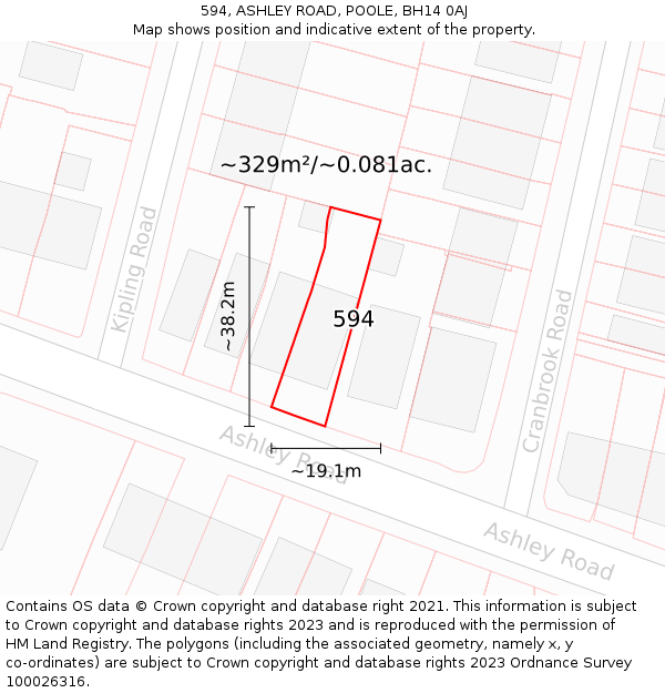 594, ASHLEY ROAD, POOLE, BH14 0AJ: Plot and title map