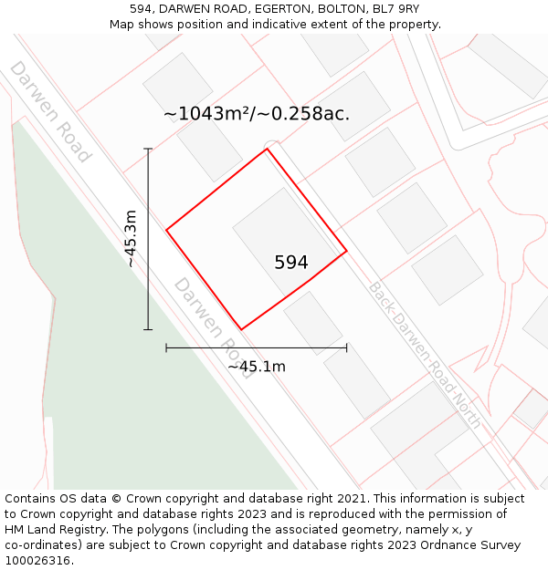 594, DARWEN ROAD, EGERTON, BOLTON, BL7 9RY: Plot and title map