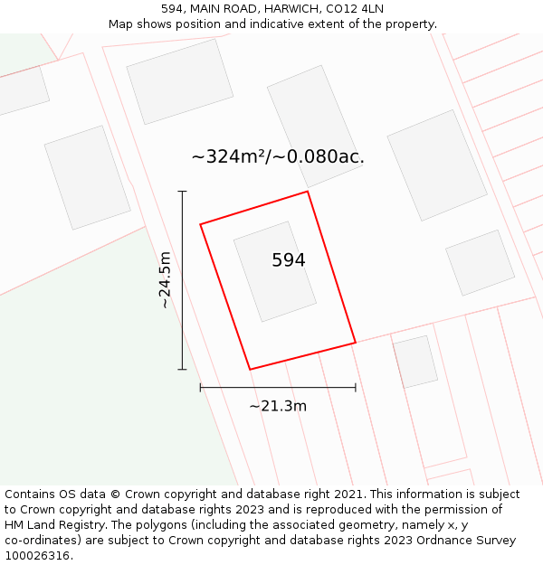 594, MAIN ROAD, HARWICH, CO12 4LN: Plot and title map