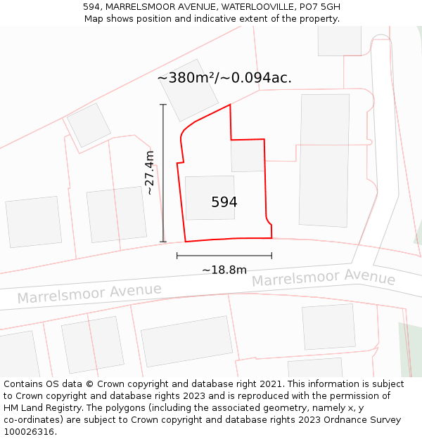 594, MARRELSMOOR AVENUE, WATERLOOVILLE, PO7 5GH: Plot and title map