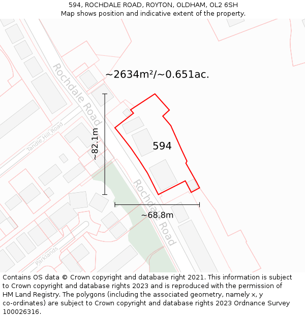 594, ROCHDALE ROAD, ROYTON, OLDHAM, OL2 6SH: Plot and title map