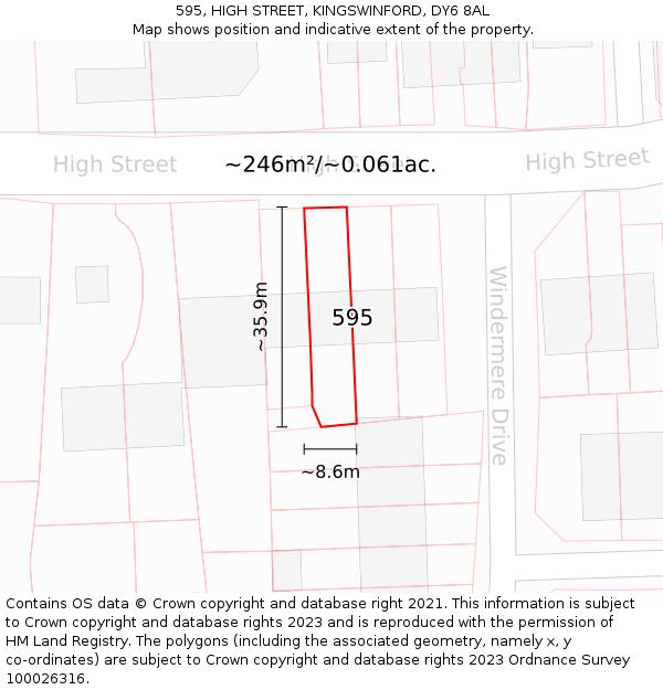 595, HIGH STREET, KINGSWINFORD, DY6 8AL: Plot and title map