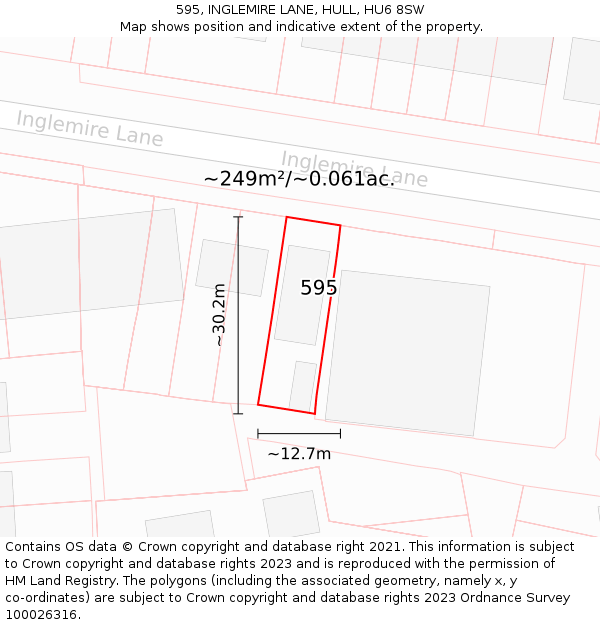 595, INGLEMIRE LANE, HULL, HU6 8SW: Plot and title map