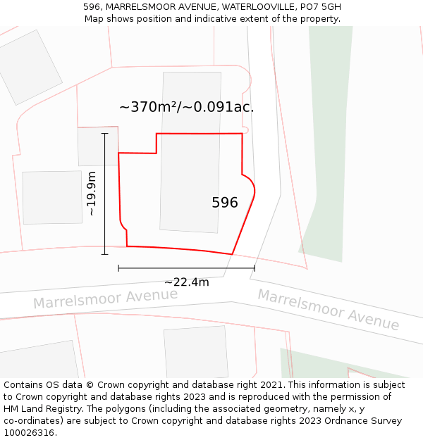 596, MARRELSMOOR AVENUE, WATERLOOVILLE, PO7 5GH: Plot and title map