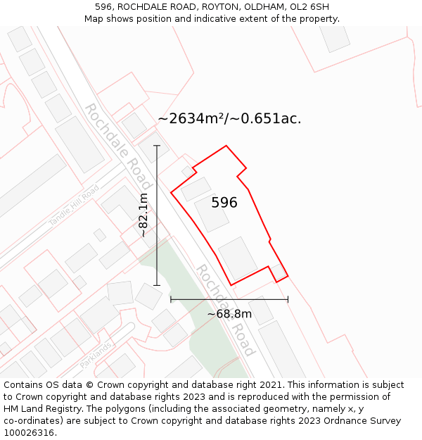596, ROCHDALE ROAD, ROYTON, OLDHAM, OL2 6SH: Plot and title map