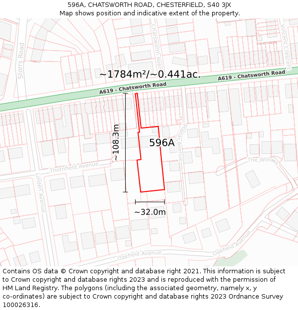596A, CHATSWORTH ROAD, CHESTERFIELD, S40 3JX: Plot and title map