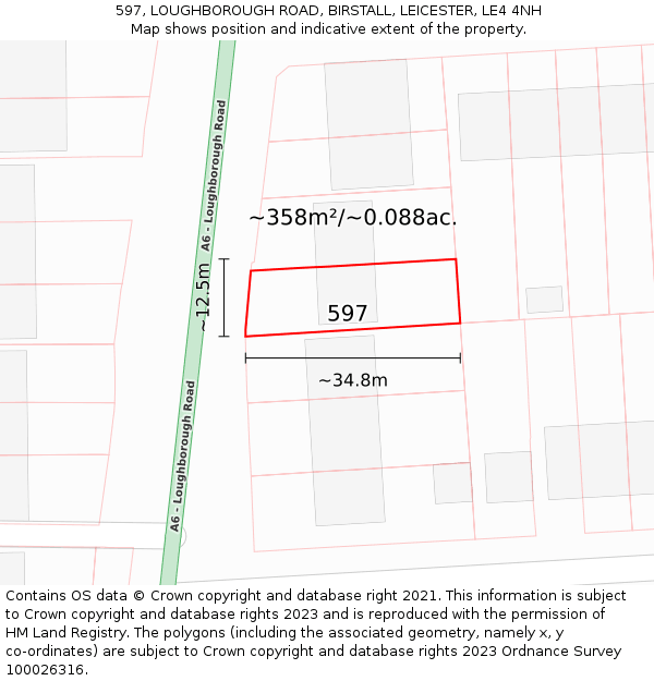 597, LOUGHBOROUGH ROAD, BIRSTALL, LEICESTER, LE4 4NH: Plot and title map