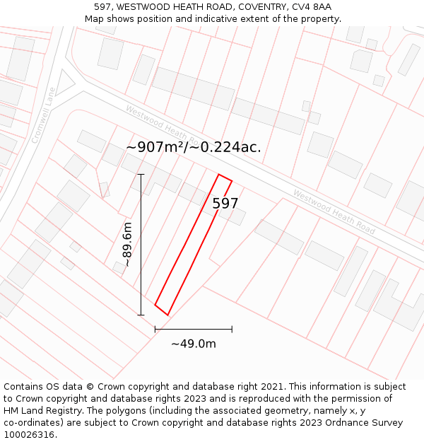 597, WESTWOOD HEATH ROAD, COVENTRY, CV4 8AA: Plot and title map