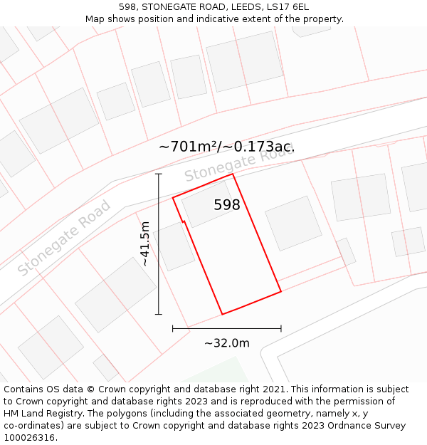 598, STONEGATE ROAD, LEEDS, LS17 6EL: Plot and title map