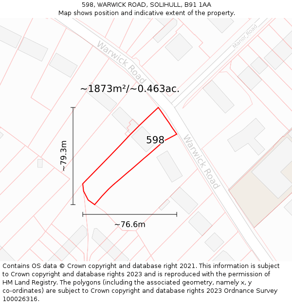 598, WARWICK ROAD, SOLIHULL, B91 1AA: Plot and title map