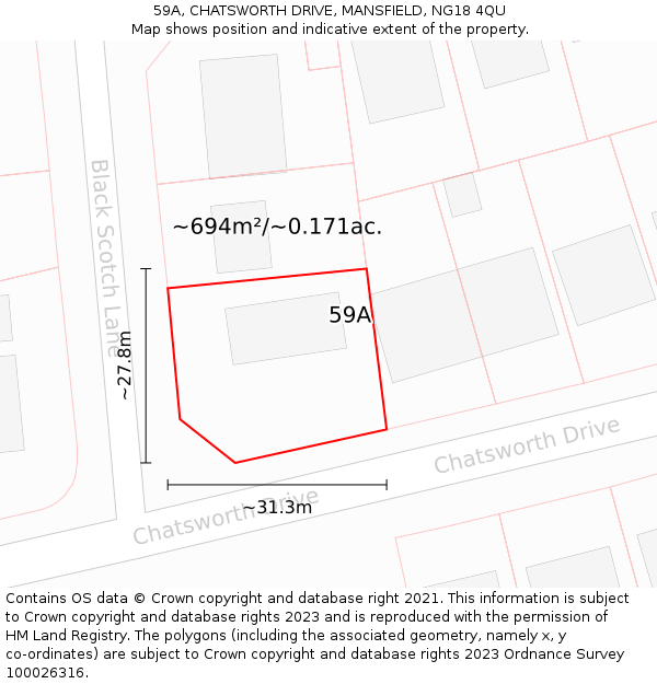 59A, CHATSWORTH DRIVE, MANSFIELD, NG18 4QU: Plot and title map