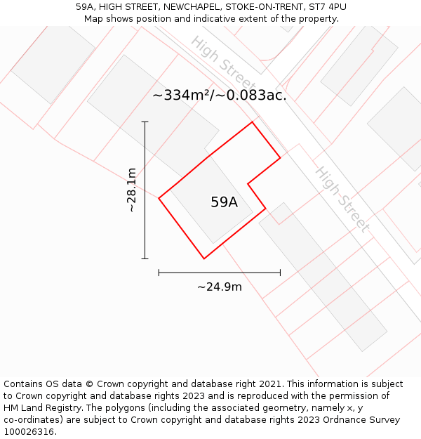 59A, HIGH STREET, NEWCHAPEL, STOKE-ON-TRENT, ST7 4PU: Plot and title map