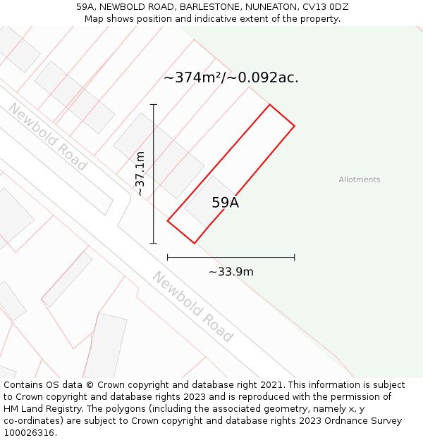 59A, NEWBOLD ROAD, BARLESTONE, NUNEATON, CV13 0DZ: Plot and title map