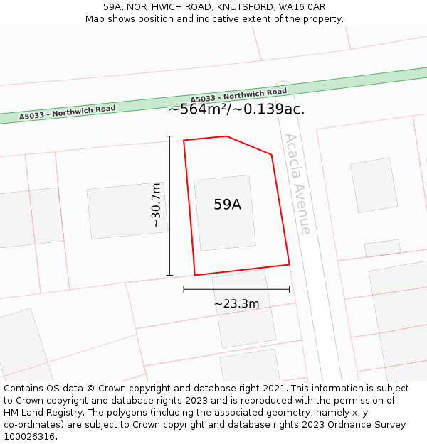 59A, NORTHWICH ROAD, KNUTSFORD, WA16 0AR: Plot and title map