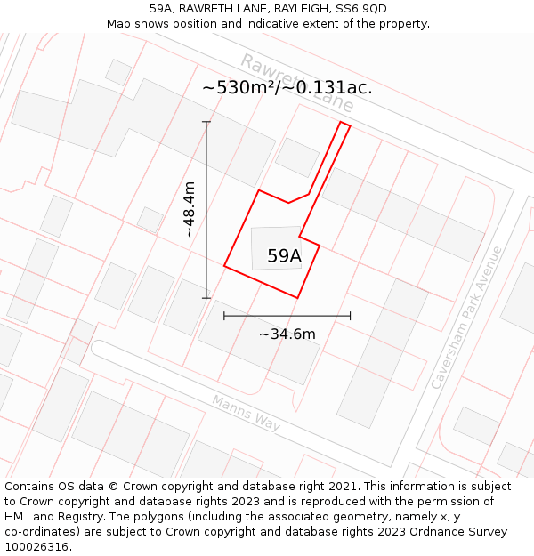 59A, RAWRETH LANE, RAYLEIGH, SS6 9QD: Plot and title map